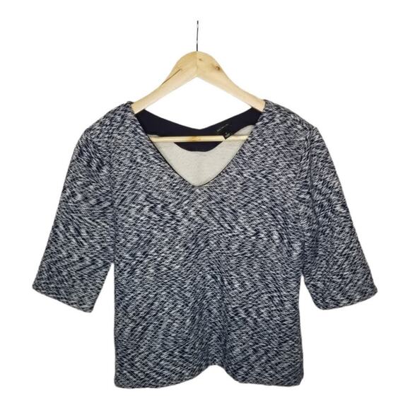 Ann Taylor Top Small Quilted Navy Blue Knit V-Neck Cropped - Picture 6 of 6